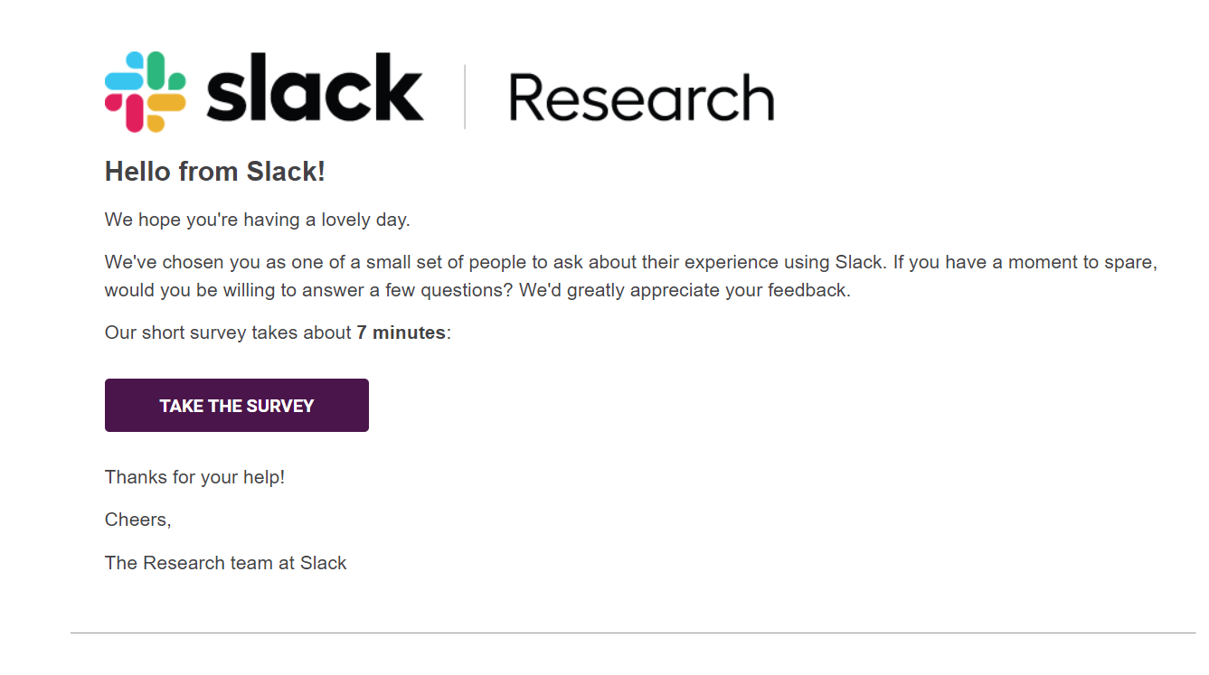 Behavioral Emails - Review Request Email Example - Slack