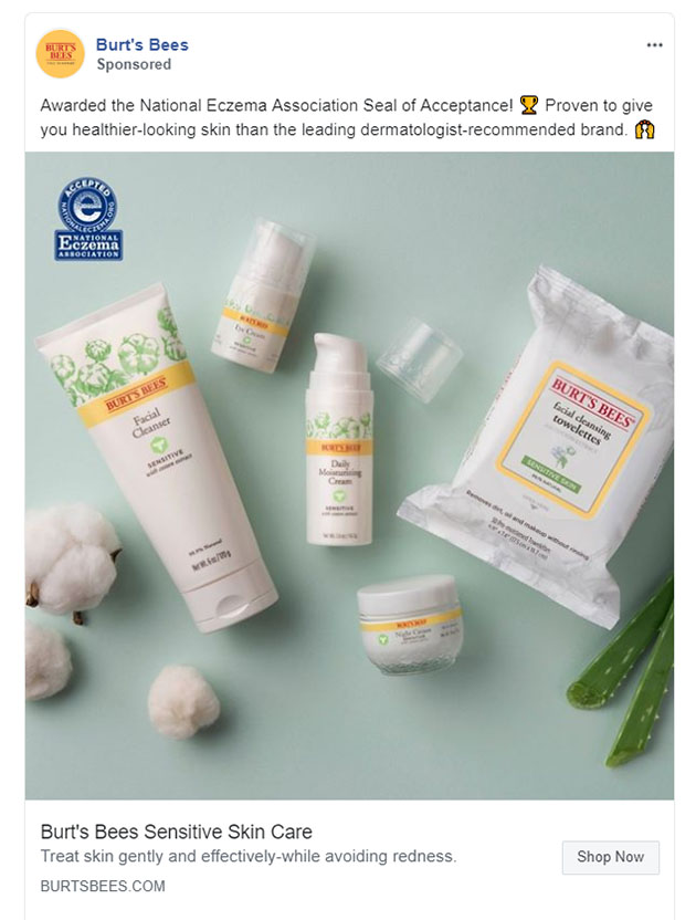 Beauty Company Facebook Ad Example - Burt’s Bees