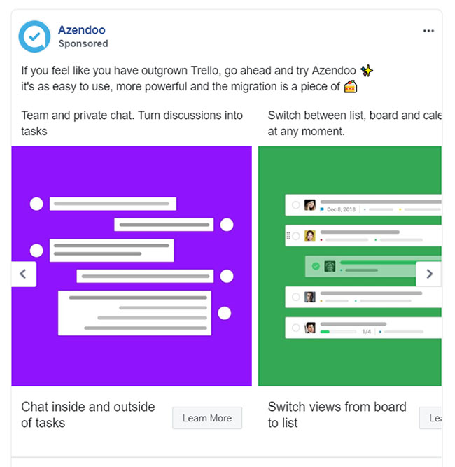 Business Communication & Productivy Facebook Ad Example - Azendoo