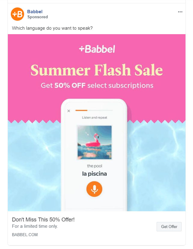 Educational Company Facebook Ad Example - Babbel