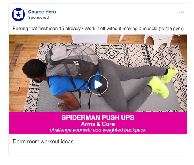 Educational Company Facebook Ad Example - Course Hero