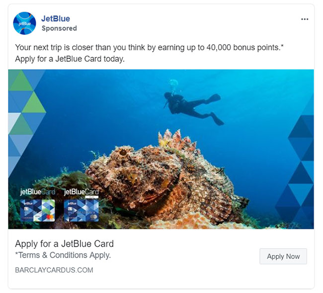 Facebook Ads - Travel and Hospitality Ad Example - JetBlue