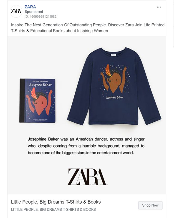 Apparel Company Facebook Ad Example - Zara