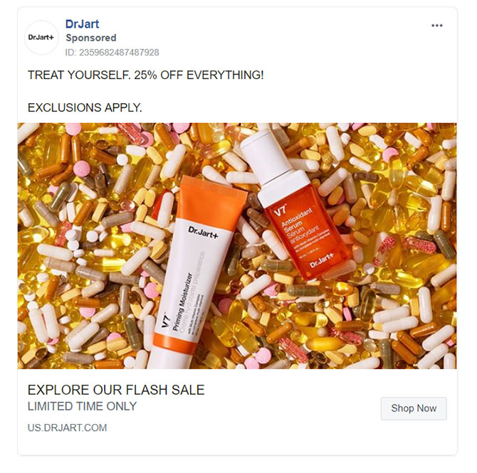 Beauty Company Facebook Ad Example - Dr. Jart